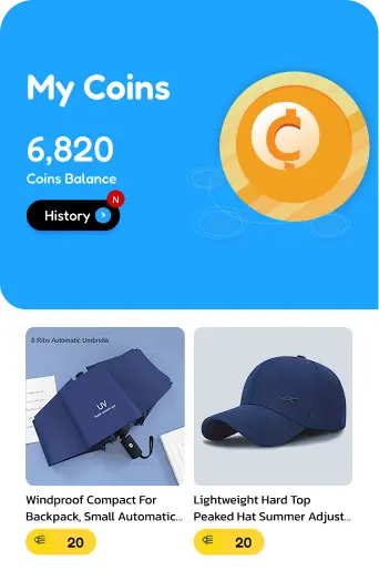 TeamLink coin wallet showing a balance and redeemable rewards